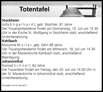 Anzeige von Totentafel vom 18.07.2018 von MGO