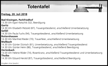 Anzeige von Totentafel vom 20.07.2018 von MGO