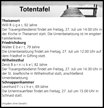 Anzeige von Totentafel vom 27.07.2018 von MGO