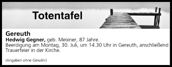 Anzeige von Totentafel vom 28.07.2018 von MGO