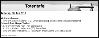 Anzeige von Totentafel vom 30.07.2018 von MGO