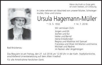 Anzeige von Ursula Hagemann-Müller von MGO