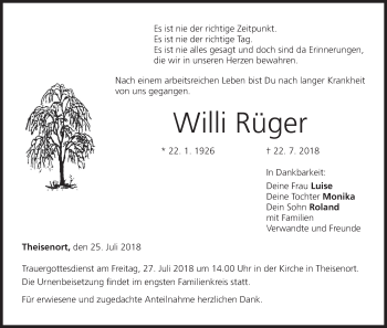 Anzeige von Willi Rüger von MGO