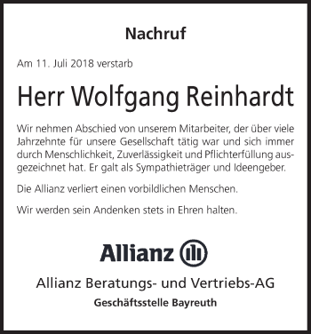 Anzeige von Wolfgang Reinhardt von MGO