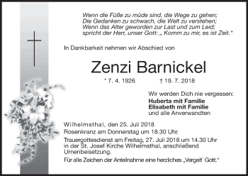 Anzeige von Zenzi Barnickel von MGO