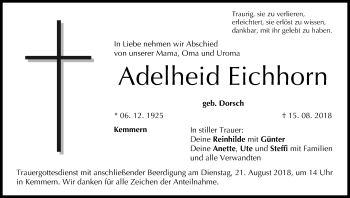 Anzeige von Adelheid Eichhorn von MGO