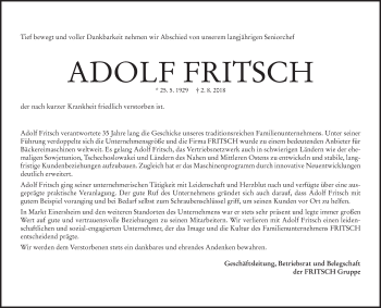 Anzeige von Adolf Fritsch von MGO
