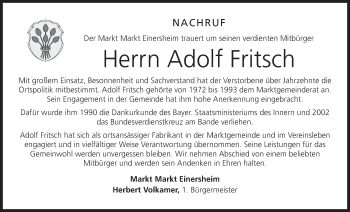 Anzeige von Adolf Fritsch von MGO