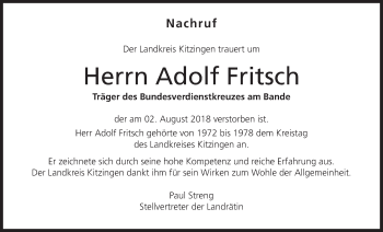 Anzeige von Adolf Fritsch von MGO