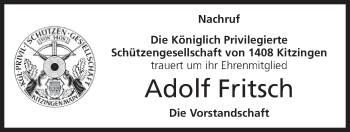 Anzeige von Adolf Fritsch von MGO