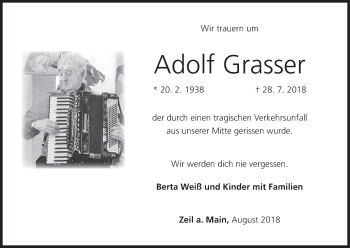 Anzeige von Adolf Grasser von MGO
