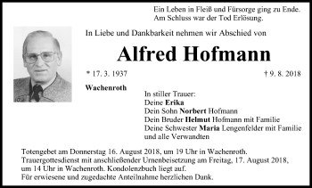 Anzeige von Alfred Hofmann von MGO