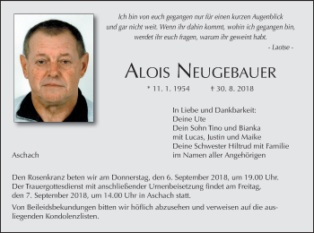 Anzeige von Alois Neugebauer von MGO