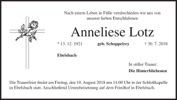 Anzeige von Anneliese Lotz von MGO