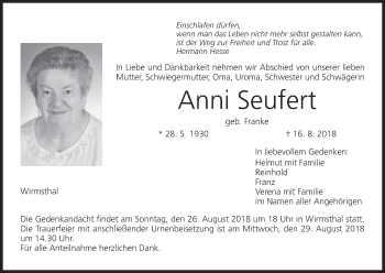 Anzeige von Anni Seufert von MGO