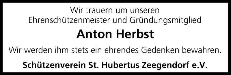  Traueranzeige für Anton Herbst vom 25.08.2018 aus MGO