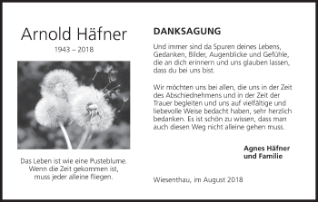 Anzeige von Arnold Häfner von MGO