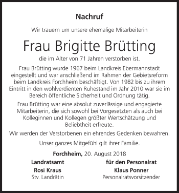 Anzeige von Brigitte Brütting von MGO