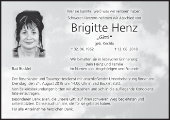 Anzeige von Brigitte Henz von MGO