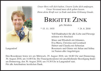 Anzeige von Brigitte Zink von MGO