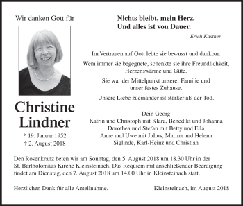 Anzeige von Christine Lindner von MGO