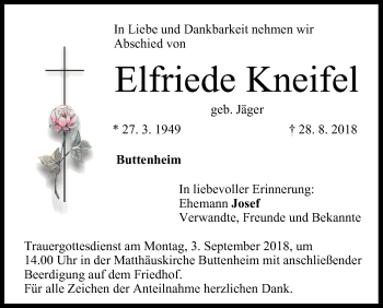 Anzeige von Elfriede Kneifel von MGO