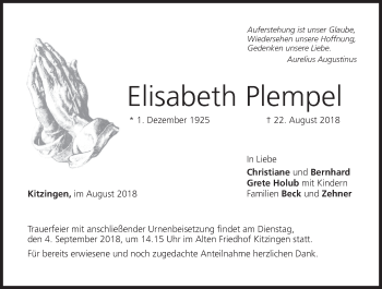 Anzeige von Elisabeth Plempel von MGO