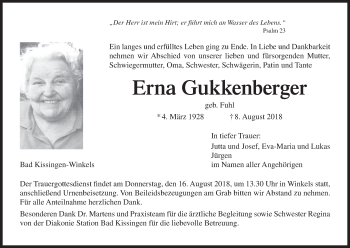 Anzeige von Erna Gukkenberger von MGO