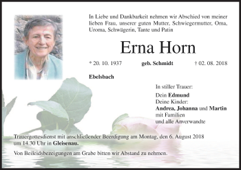 Anzeige von Erna Horn von MGO