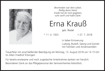 Anzeige von Erna Krauß von MGO