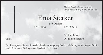 Anzeige von Erna Sterker von MGO