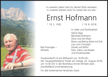 Anzeige von Ernst Hofmann von MGO