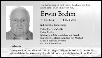 Anzeige von Erwin Brehm von MGO
