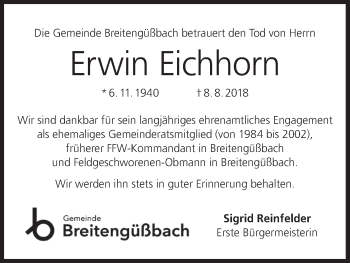 Anzeige von Erwin Eichhorn von MGO