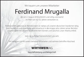 Anzeige von Ferdinand Mrugalla von MGO