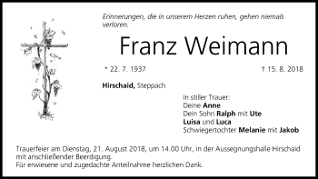Anzeige von Franz Weimann von MGO