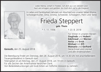 Anzeige von Frieda Steppert von MGO