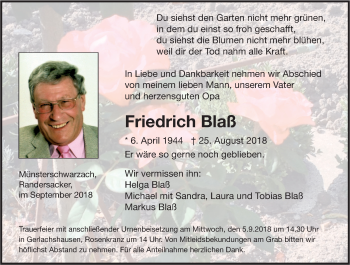 Anzeige von Friedrich Blaß von MGO