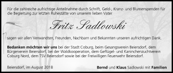 Anzeige von Fritz Sadlowski von MGO