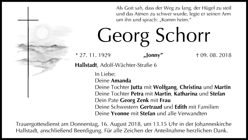  Traueranzeige für Georg Schorr vom 13.08.2018 aus MGO