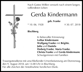 Anzeige von Gerda Kindermann von MGO