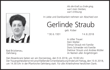 Anzeige von Gerlinde Straub von MGO