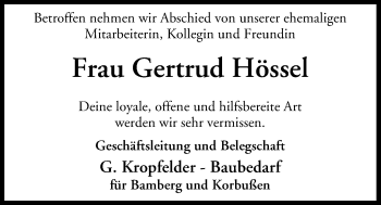Anzeige von Gertrud Hössel von MGO