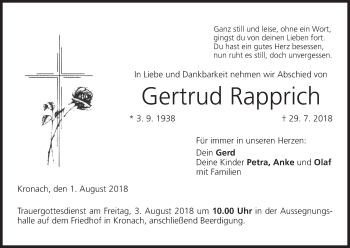 Anzeige von Gertrud Rapprich von MGO