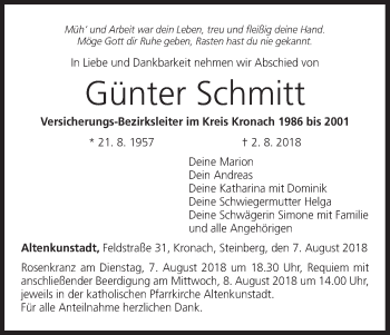 Anzeige von Günter Schmitt von MGO