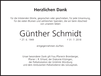 Anzeige von Günther Schmidt von MGO