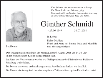 Anzeige von Günther Schmidt von MGO
