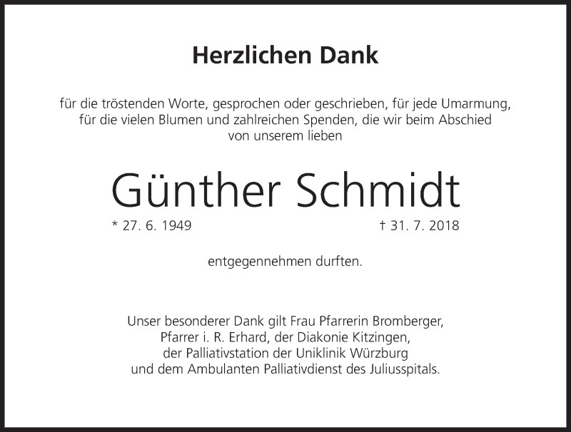  Traueranzeige für Günther Schmidt vom 21.08.2018 aus MGO