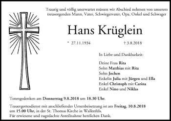 Anzeige von Hans Krüglein von MGO