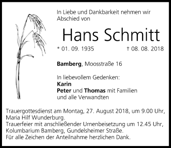 Anzeige von Hans Schmitt von MGO